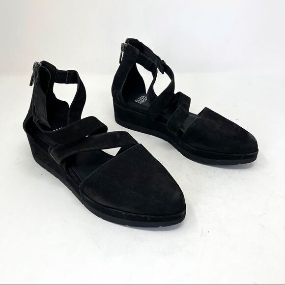 Eileen Fisher Black Nubuck Strappy Sandals Size 5.5 - Picture 2 of 7